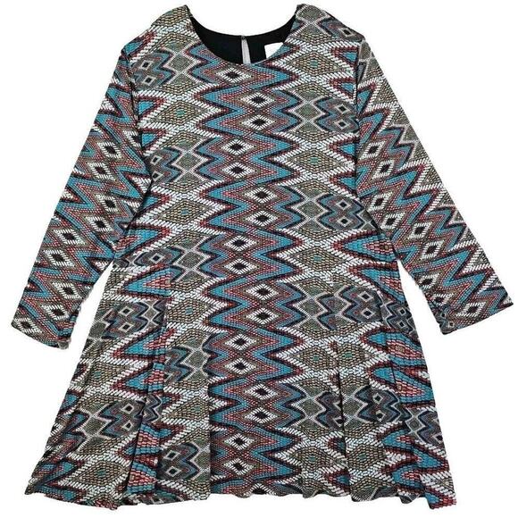 MISA Los Angeles ~Woman Plus Size 3X~ Multicolor Zigzag Print Dress Unlined L.S. - Picture 8 of 9